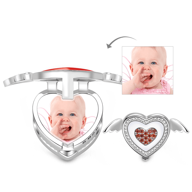 Gnoce "You are my Angel" 925 Sterling Silver Red Enamel Heart with Wings Personalized Jewelry Photo Locket Charm For Bracelet For Necklace_1