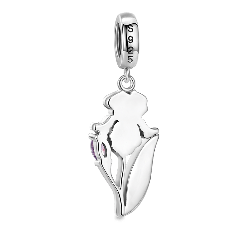 Purple Iris Flower Pendant Dangle Charm 925 Sterling Silver_2