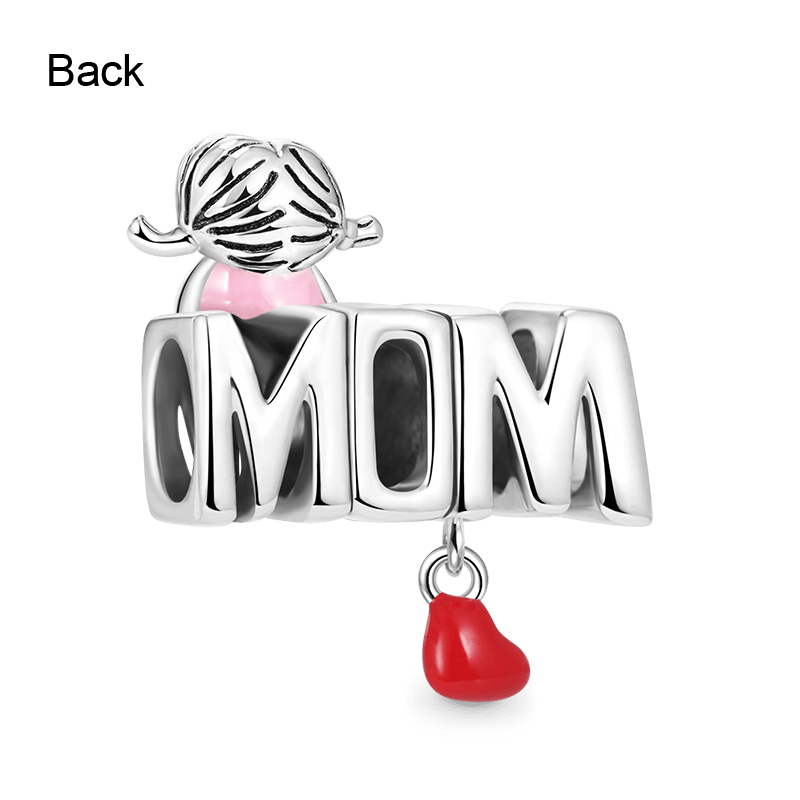 MOM Letter Gift Charm Bead with Dangle Red Heart 925 Sterling Silver_2
