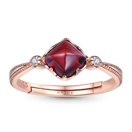 Adjustable Nature Mozambique Garnet Gemstone Ring 925 Sterling Silver 18k Rose Gold Plated_1