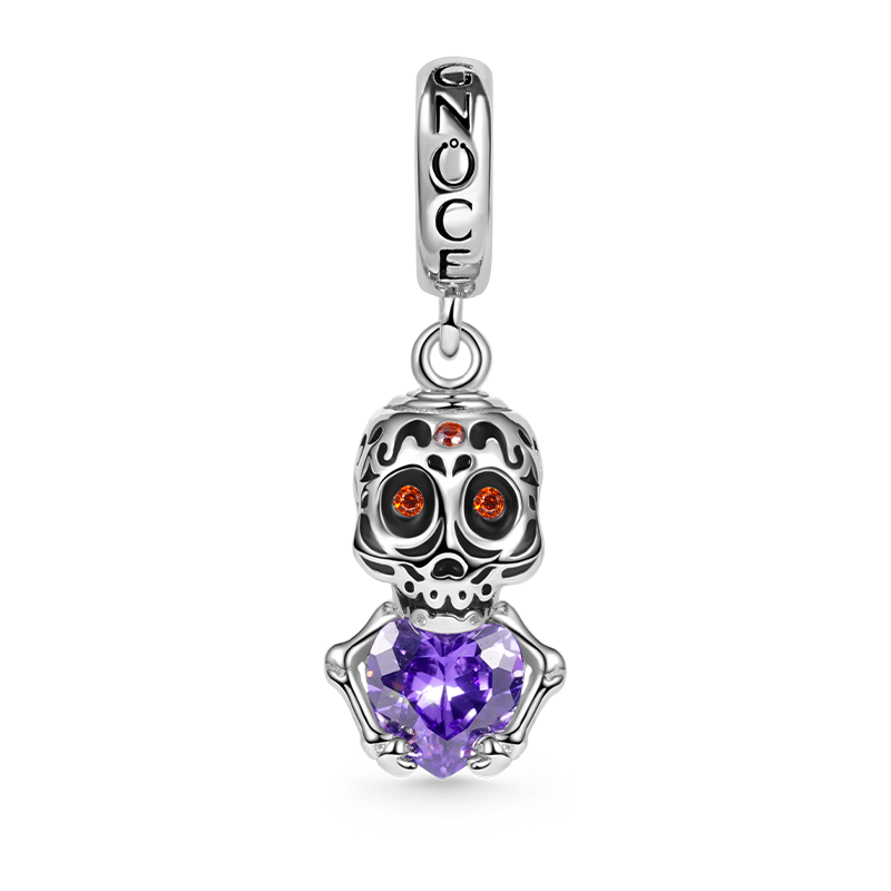 Skull Embraces Heart Gemstone Pendant Dangle Charm 925 Sterling Silver_1
