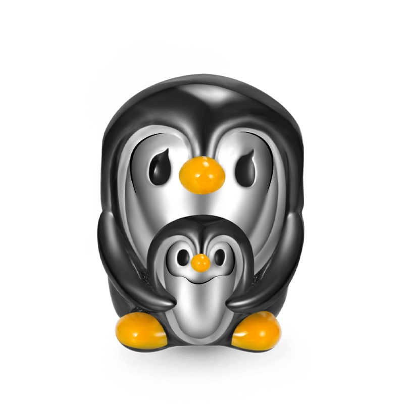 Embrace Love Penguin & Baby Charm Bead 925 Sterling Silver Black Plated_1