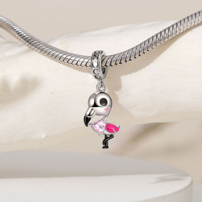 Flamingo Embraces Heart Gemstone Pendant Dangle Charm 925 Sterling Silver_3