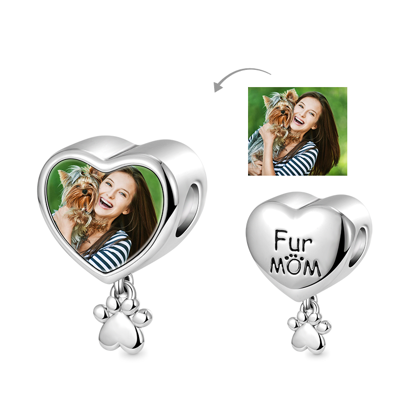 Mom Heart Personalized Photo Charm Bead 925 Sterling Silver_1