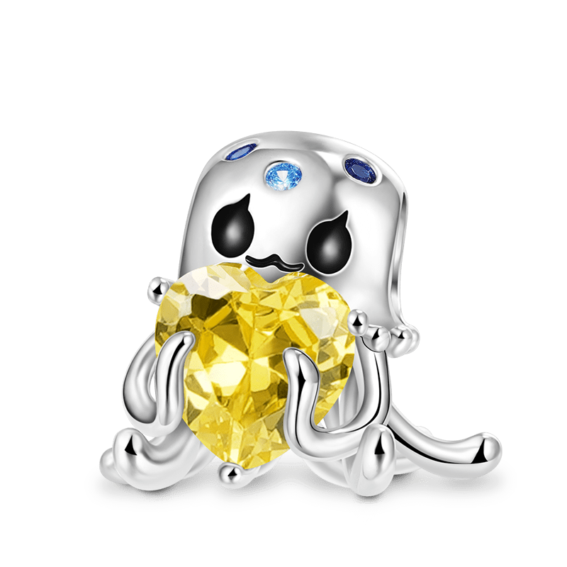 Jellyfish Embraces Heart Gemstone Charm Bead 925 Sterling Silver_1