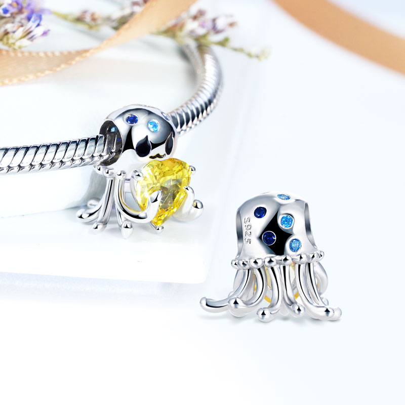 Jellyfish Embraces Heart Gemstone Charm Bead 925 Sterling Silver_2
