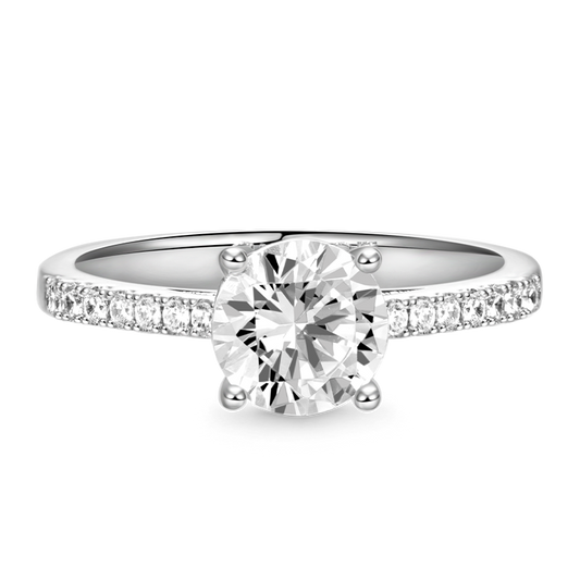 Sparkling Round Solitaire Ring 925 Sterling Silver Inlaid with Clear Gemstones_1