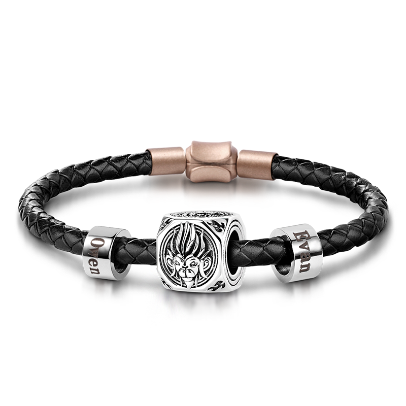 Monkey King Vintage Bead & Customized Classic Beads S925 Sterling Silver with Gift Copper Black Leather Men's Bracelet Jewelry for Men_1