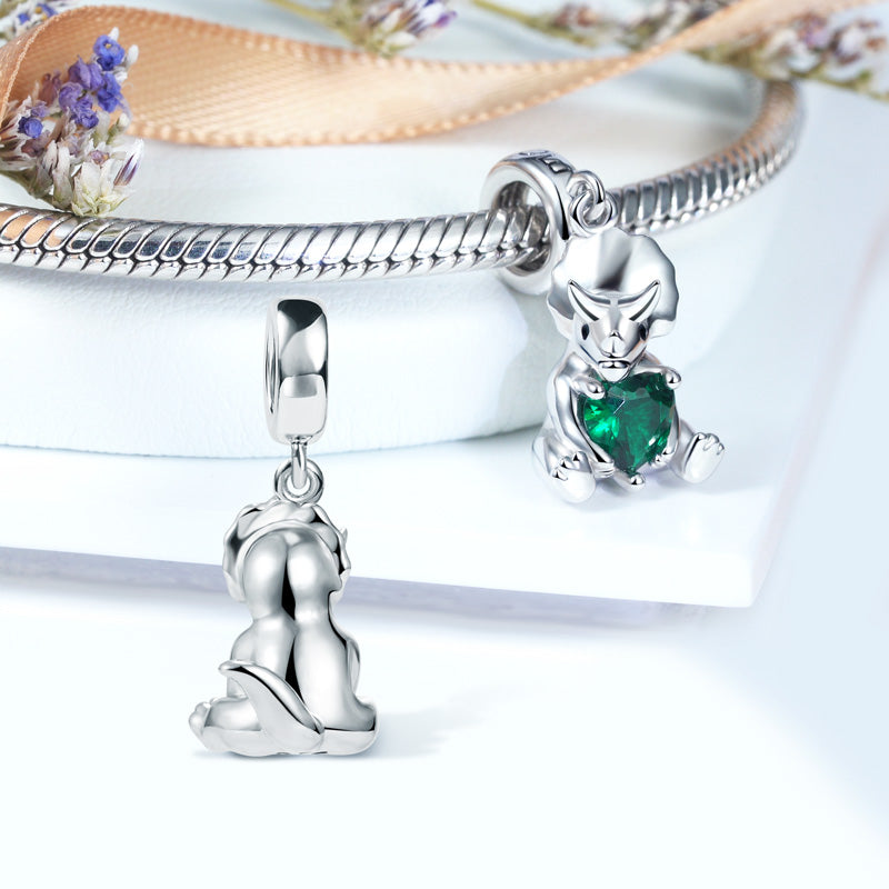 Triceratops Embraces Heart Gemstone Pendant Dangle Charm 925 Sterling Silver_2