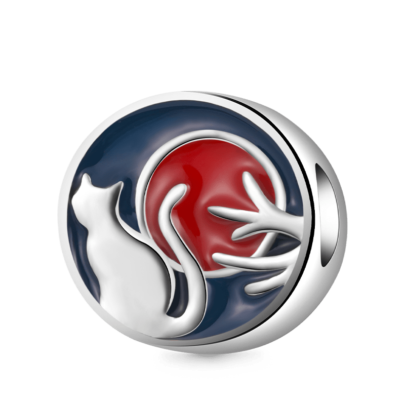 Playful Cat Bead 925 Sterling Silver with Red & Black Enamels_1