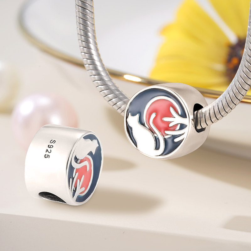 Playful Cat Bead 925 Sterling Silver with Red & Black Enamels_2