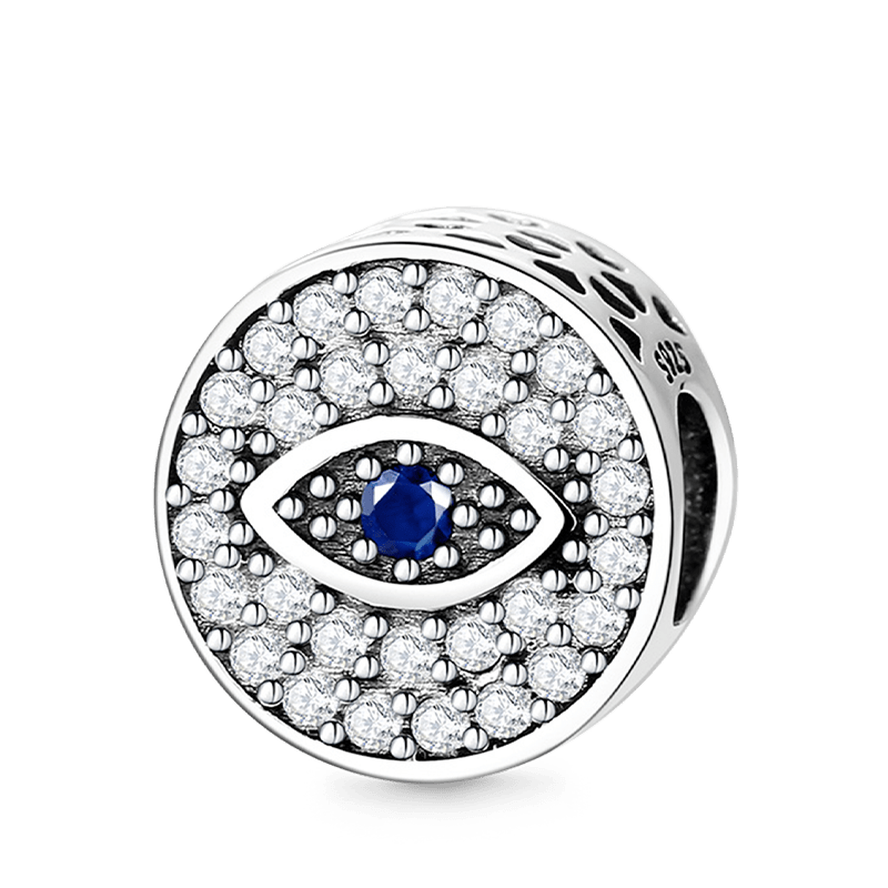Devil's Eye Charm Bead 925 Sterling Silver Inlaid with Clear & Blue Gemstones_1