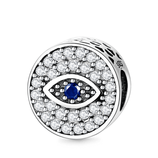 Devil's Eye Charm Bead 925 Sterling Silver Inlaid with Clear & Blue Gemstones_1