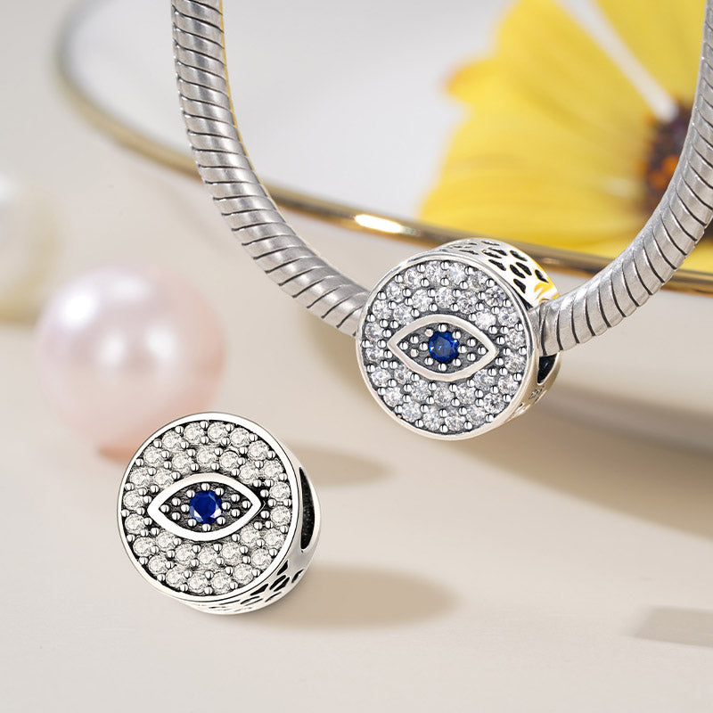 Devil's Eye Charm Bead 925 Sterling Silver Inlaid with Clear & Blue Gemstones_2