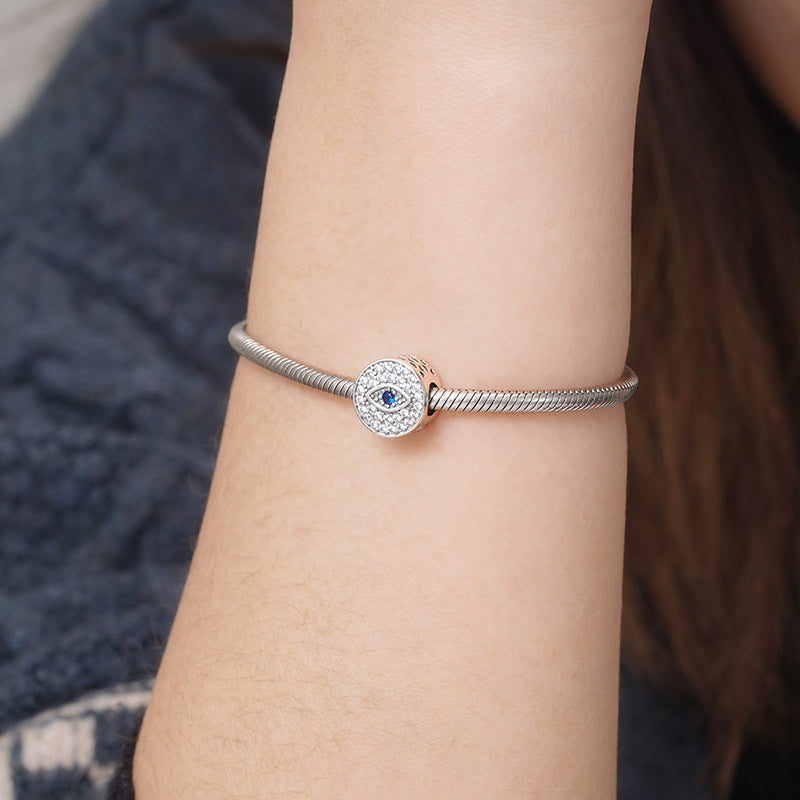 Devil's Eye Charm Bead 925 Sterling Silver Inlaid with Clear & Blue Gemstones_3