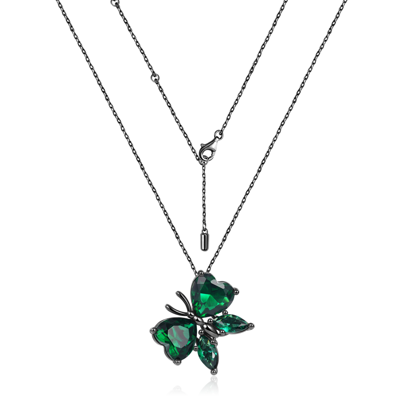 Green Butterfly Necklace 925 Sterling Silver Black Plated with CZ Stones_2
