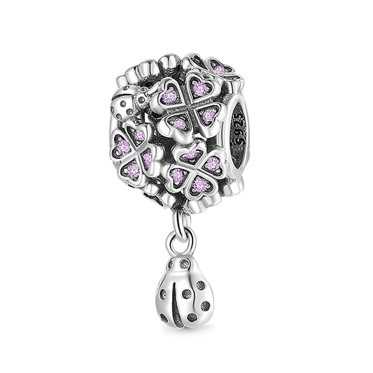 Lucky clover with Ladybug Dangle Charm Bead 925 Sterling Silver_1