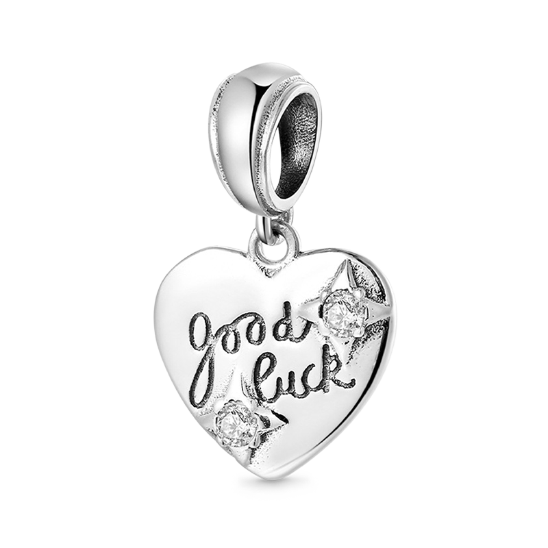 Heart with "good luck" Engraving Pendant Dangle Charm 925 Sterling Silver_1