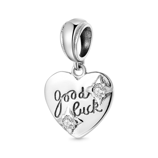 Heart with "good luck" Engraving Pendant Dangle Charm 925 Sterling Silver_1