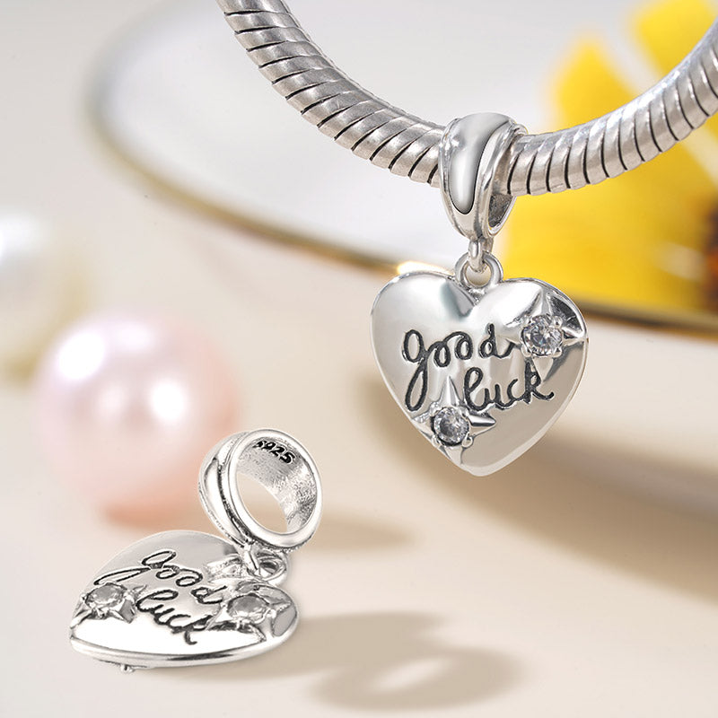 Heart with "good luck" Engraving Pendant Dangle Charm 925 Sterling Silver_2