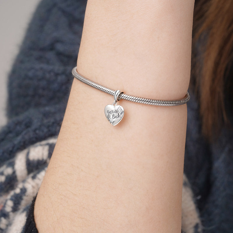 Heart with "good luck" Engraving Pendant Dangle Charm 925 Sterling Silver_3