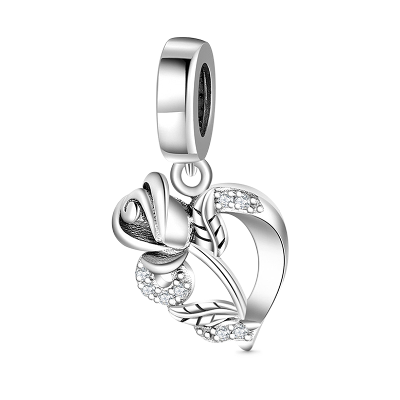 Heart Rose Flower Pendant Dangle Charm 925 Sterling Silver_1