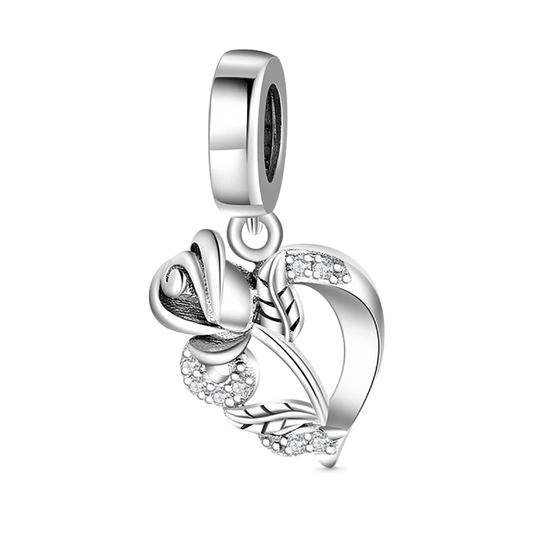 Heart Rose Flower Pendant Dangle Charm 925 Sterling Silver_1