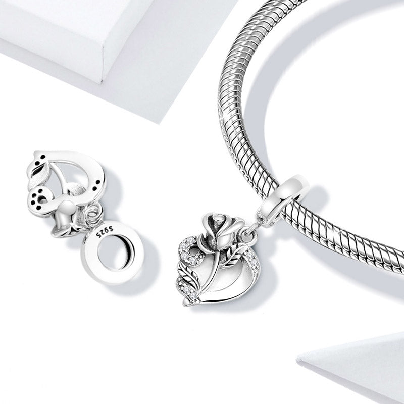 Heart Rose Flower Pendant Dangle Charm 925 Sterling Silver_2