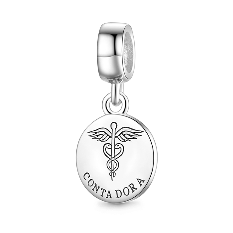 Doctor’s Symbol Pendant Dangle Charm with "Conta Dora" Engraving 925 Sterling Silver_1