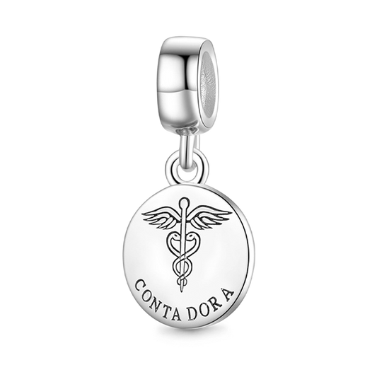 Doctor’s Symbol Pendant Dangle Charm with "Conta Dora" Engraving 925 Sterling Silver_1
