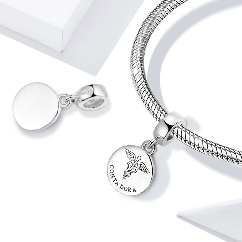 Doctor’s Symbol Pendant Dangle Charm with "Conta Dora" Engraving 925 Sterling Silver_2
