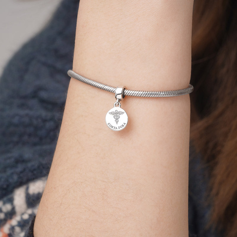 Doctor’s Symbol Pendant Dangle Charm with "Conta Dora" Engraving 925 Sterling Silver_3