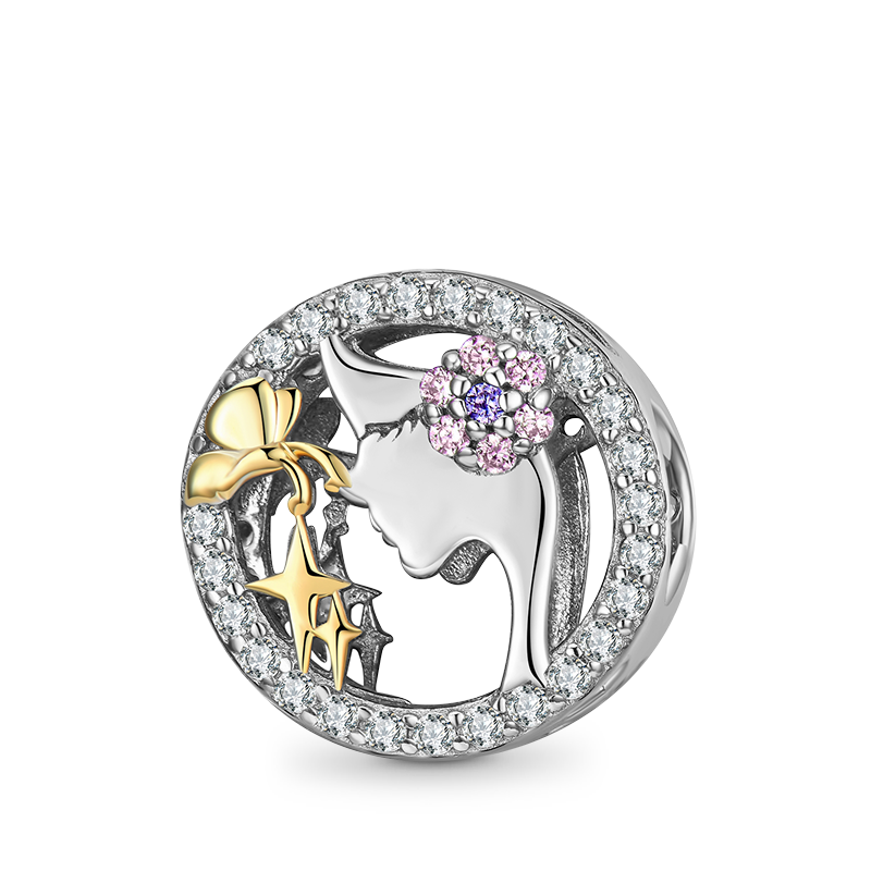Elegant Girl Charm Bead 925 Sterling Silver Inlaid with Gemstones_1