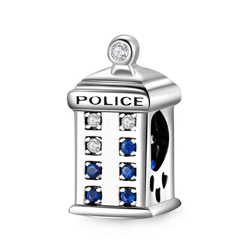 Police Box Time Machine Tardis Charm Bead 925 Sterling Silver_1