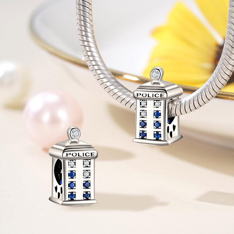 Police Box Time Machine Tardis Charm Bead 925 Sterling Silver_2