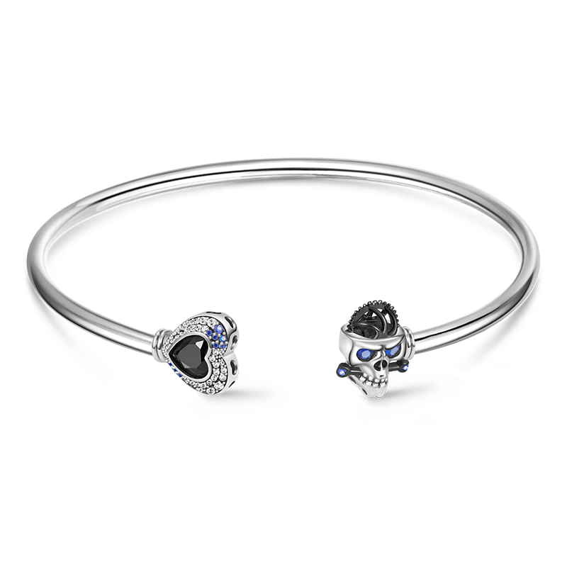 Gnoce Skull Gear & Love Heart Open Removable Bangle Bracelet_1