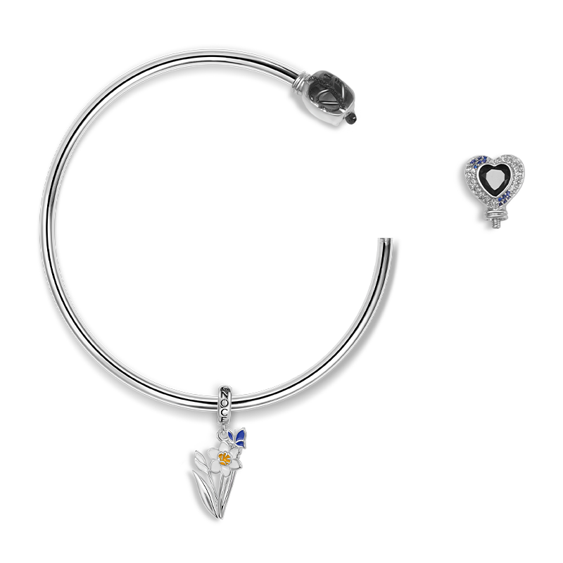 Gnoce Skull Gear & Love Heart Open Removable Bangle Bracelet_2