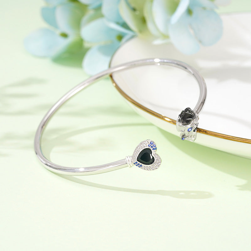 Gnoce Skull Gear & Love Heart Open Removable Bangle Bracelet_3