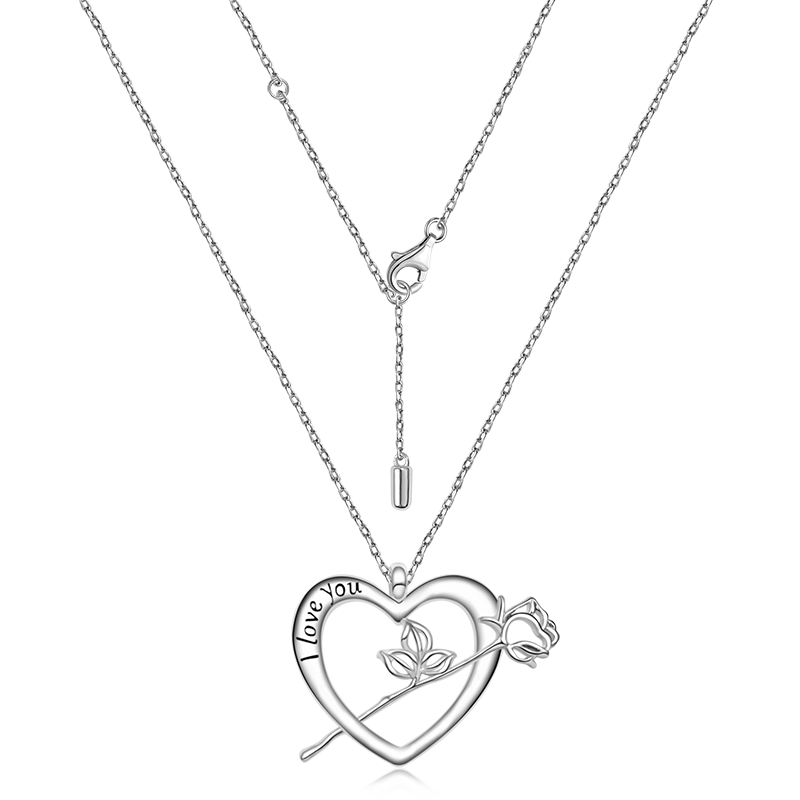 Gnoce “I Love You” Rose Flower Hear Necklace_2