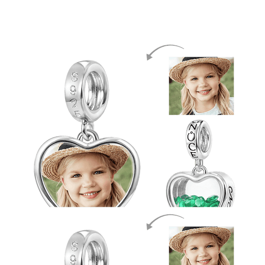 Gnoce May.Birthstone Heart Personalized Photo Pendant Dangle Charm_1