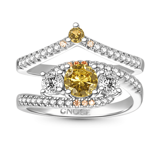 Gnoce Sparkle Yellow Round-cut Wishbone Stackable Ring Set_1