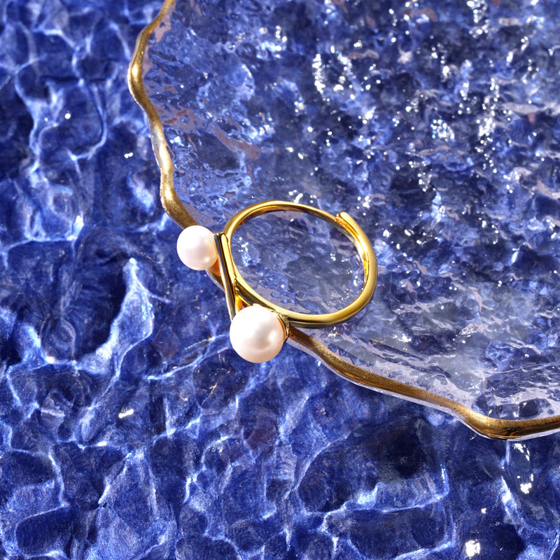 Gnoce Geometry Balance Beam Pearl Adjustable Ring_2