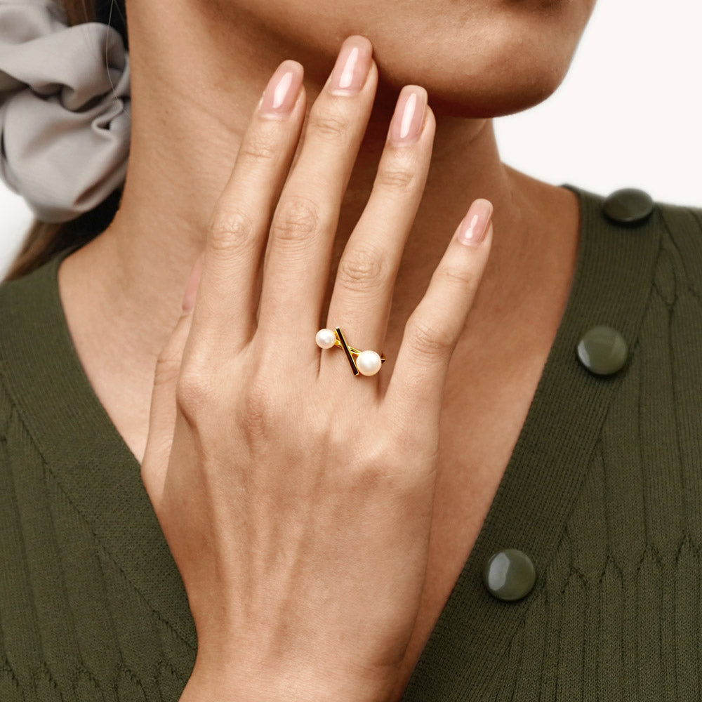 Gnoce Geometry Balance Beam Pearl Adjustable Ring_3