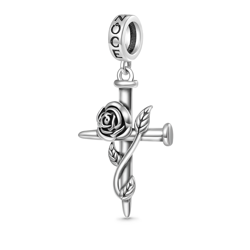 Gnoce Vintage Rose Cross Pendant Dangle Charm_1