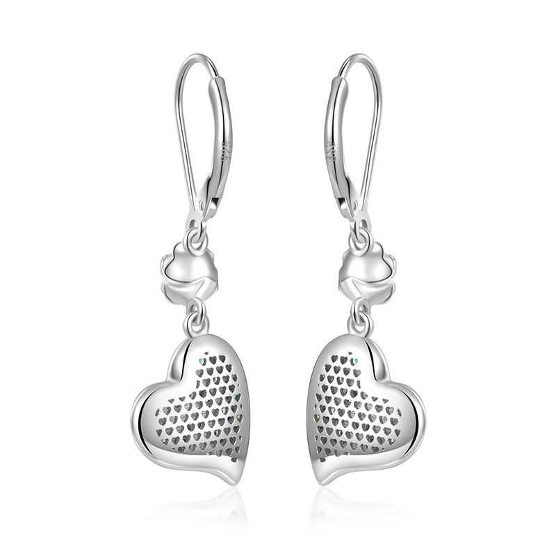 Gnoce Rose Flower Heart Dangle Leverback Earrings_2