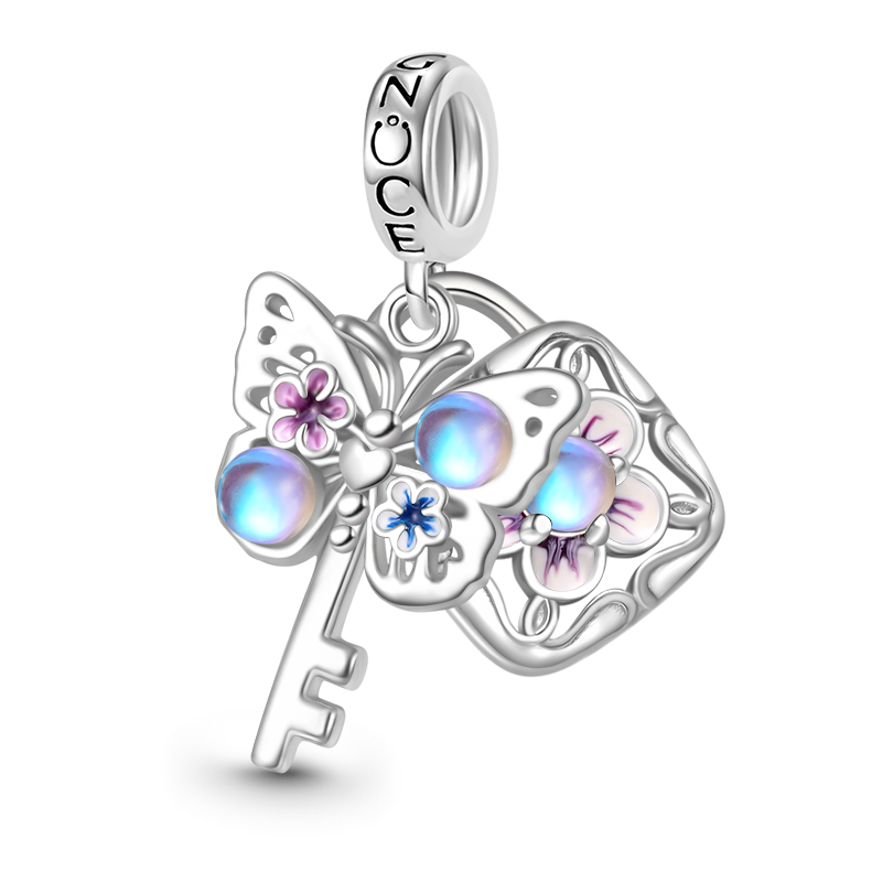 Gnoce Butterfly Key Lock Double Pendant Dangle Charm_1