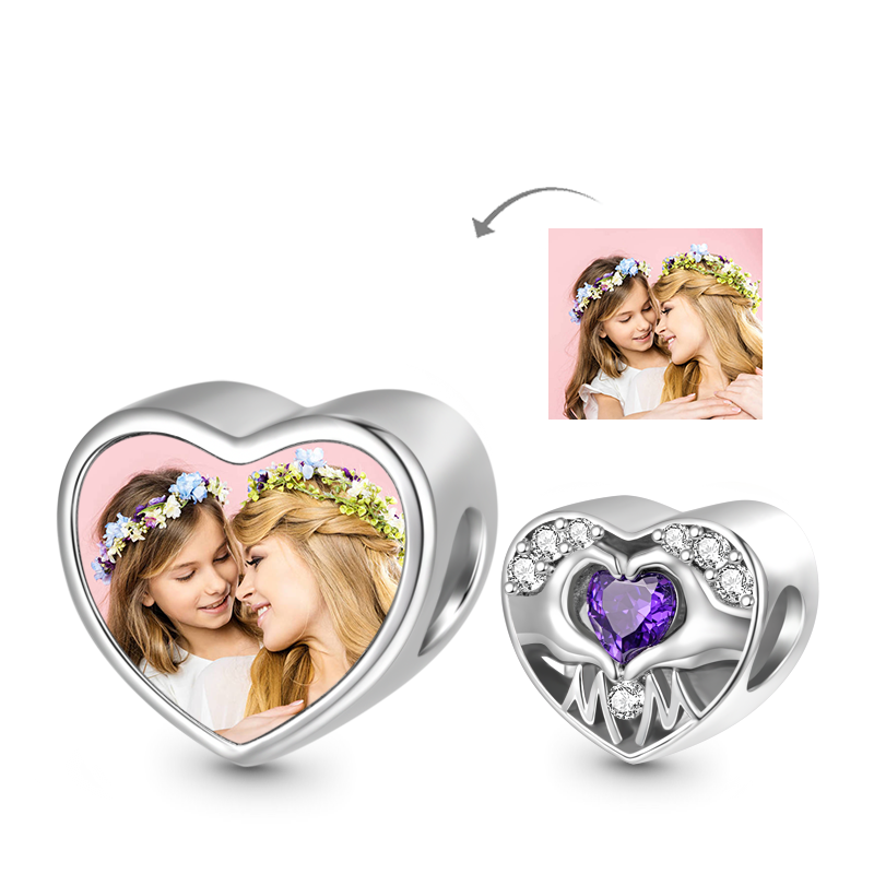 Gnoce Mom Love Forever in Heart Personalized Photo Charm_1