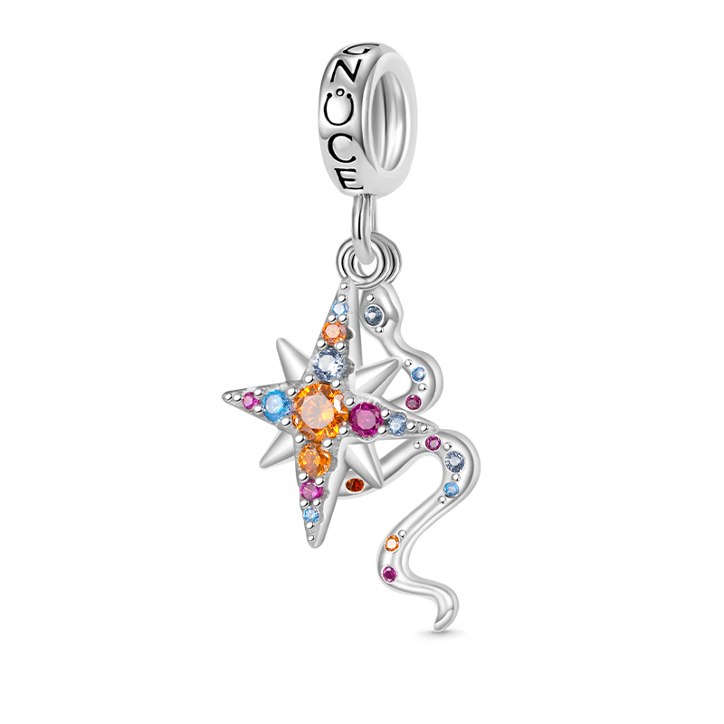 Gnoce Sparkling Snake & Star Double Pendant Dangle Charm_1