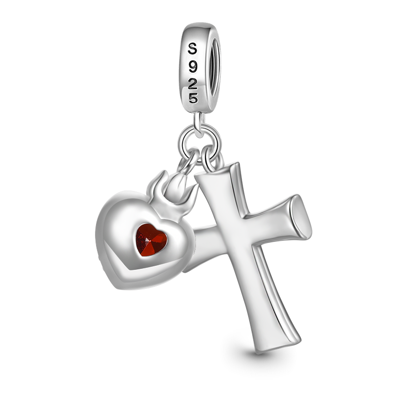 Gnoce "Be still" Cross & Heart Double Pendant Dangle Charm_2