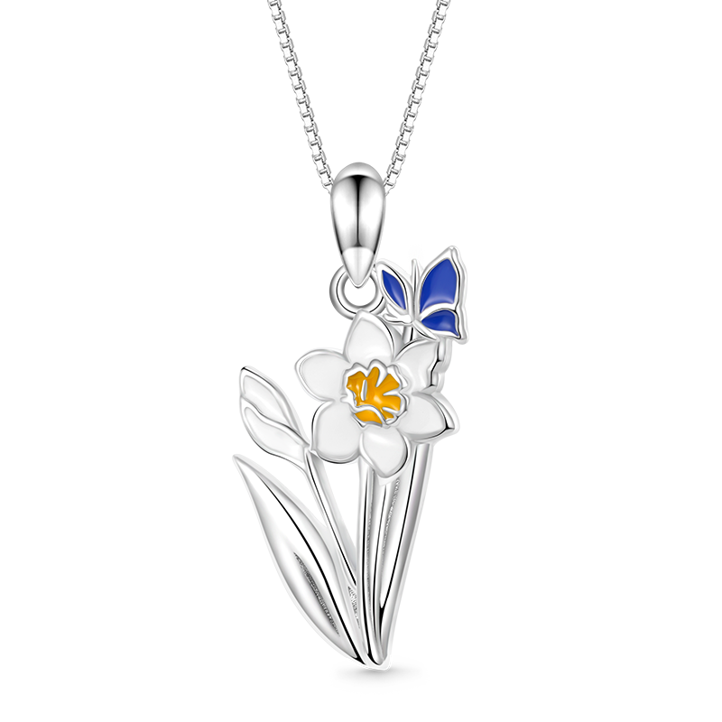 Gnoce White Narcissus Flower Necklace_1